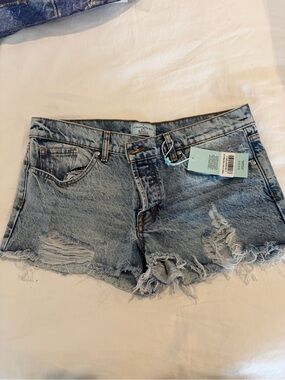 REVICE Light Blue Distressed Denim Cutoff Shorts